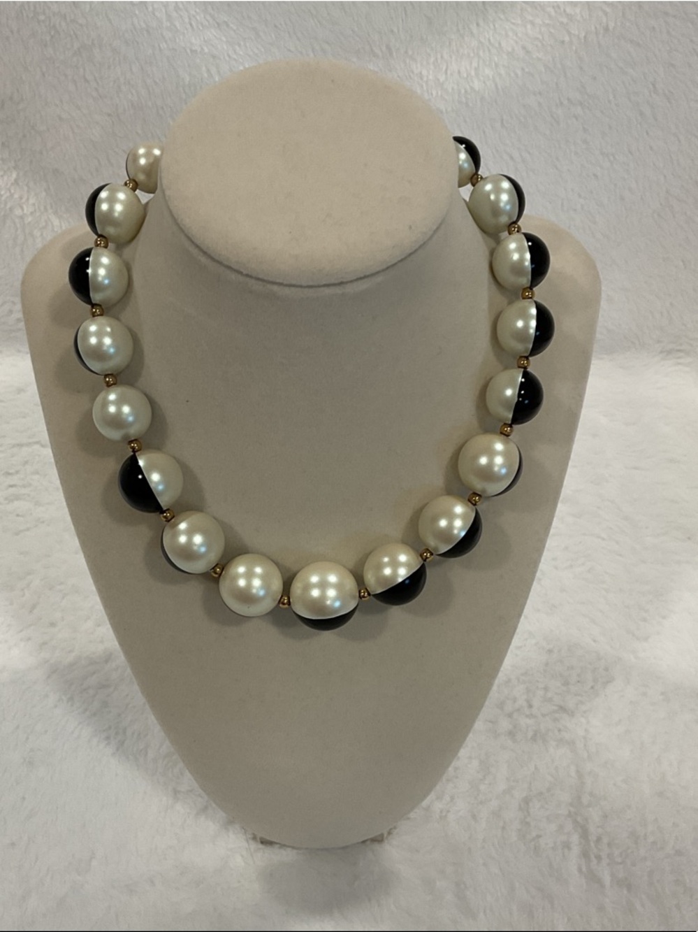 Carolee Black and Ivory Pearl Necklace with Gold Accents